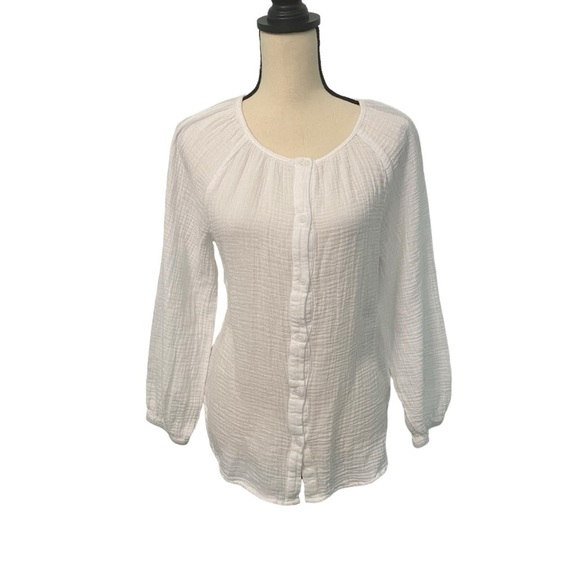 BeachLunchLounge Button-up White Shirt Coverup Size Small Long Sleeve - Picture 1 of 9